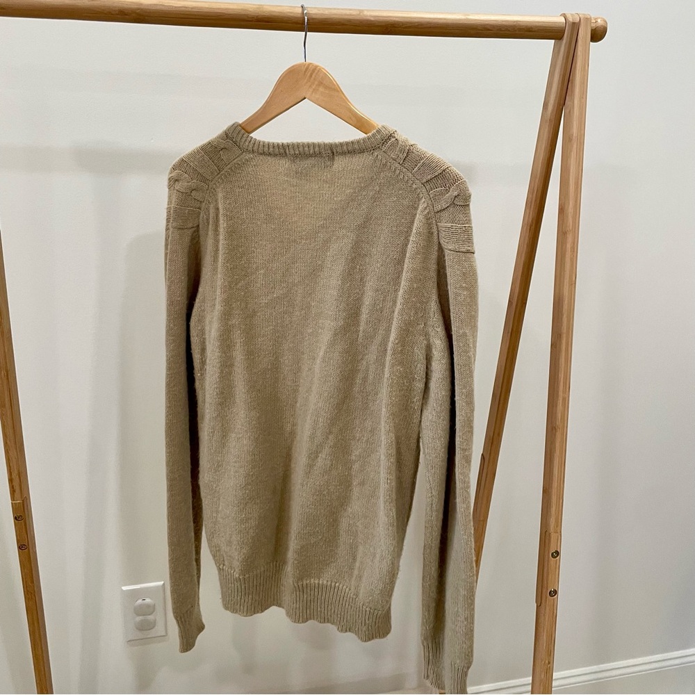 Vintage Cable Knit V-neck Fisherman Sweater in Camel Tan - Picture 4 of 4